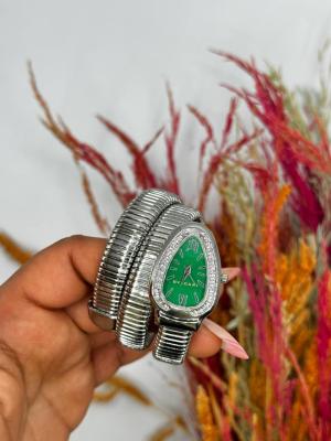 Bvlgari Gümüş - Yeşil Kadran  Yılan Saat  S612