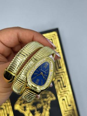 Bvlgari Gold- Mavi Kadran Taşlı Yılan Saat S404 Gold
