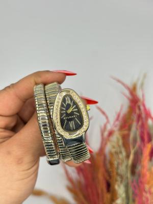 Bvlgari Gold -Gümüş Siyah Kadran Yılan Saat  S620