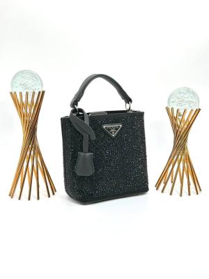 PRADA PANİER CRYSTAL SATİN BAG NEW MODEL ALL BLACK Siyah